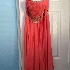 Peach dress strapless with a Shaw